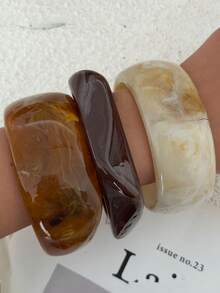 Bộ 3 vòng tay nhuộm màu bán trong suốt kiểu cổ điển, vòng tay nhựa bản rộng không đối xứng. - Nhiều màu - Xem 2