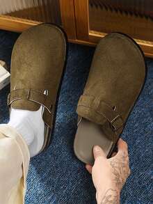 2双装男士厚底耐磨一脚蹬凉鞋，夏季户外可调节绑带舒适拖鞋，时尚男女情侣款勃肯鞋 - 棕色 - 查看 5