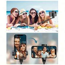 70 Inch Bluetooth Selfie Stick Tripod With LED Backlight, Wireless Remote Control, 360° Rotatable Phone Holder, Extendable Stable Anti-Shake Floor Tripod Stand For Live Streaming, Vlog, Travel, Outdoor Photography & Video Recording - Black - View 8