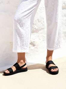 Women Water Sandals Comfortable Flat Sandals Beach Platform Dressy Summer Casual Walking Shoes - Tất cả màu đen - Xem 3