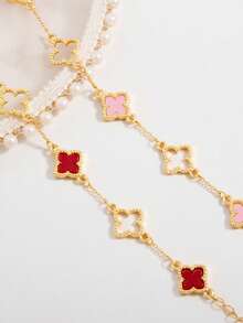 2条时尚、优雅、甜美可爱的四叶草镂空手链，女士款 - 粉紅紅色四葉草手鍊 - 查看 5