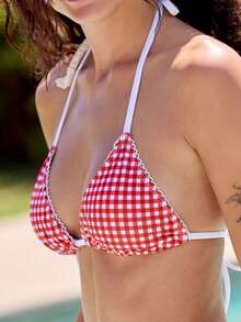 2 Piece Bikini Set For Women Y2K Striped Bathing Suit Backless Halter Triangle Bikini Top Drawstring Bottoms Swimsuits - Pink - View 9