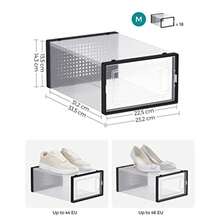 SONGMICS Cajas de Zapatos Plástico Juego de 18 Organizadores de Almacenamiento Caja Zapatero Plástico Plegable y Apilable para Zapatillas hasta talla 44 Transparente y Negro MLSP18SBKV1 - Negro transparente - Ver 6
