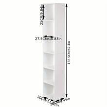 1pc Bookshelf With 6 Compartments, Independent Cube Bookshelf, Vertical Bookshelf, Office Rack, Storage Rack, File Rack, Made Of Wooden Material, 30x158, 5x24 Cm ( Width X Height X Thickness) - White - View 5