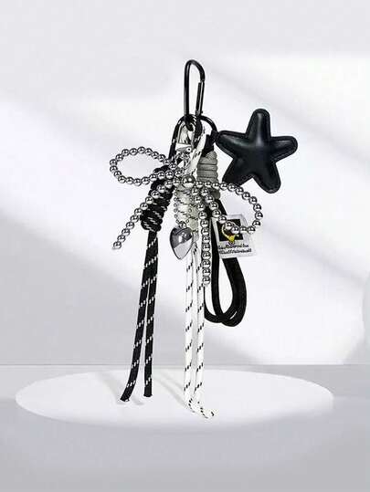 Y2K PU Leather Star Bag Charm, Handmade Nylon Rope Phone Pendant, Ins Single Buckle Tassel Keychain, Butterfly Star Keyring, Multi-Function Keychain Pendant, Exquisite Backpack Decor Accessories, Gift