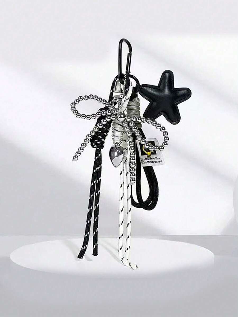 Y2K PU Leather Star Bag Charm, Handmade Nylon Rope Phone Pendant, Ins Single Buckle Tassel Keychain, Bow Star Keyring, Multi-Function Keychain Pendant, Exquisite Backpack Decor Accessories, Gift - Multicolor - View 1