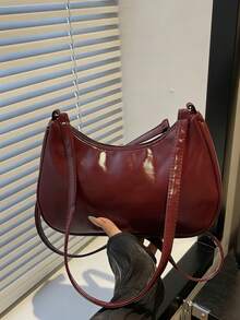 Túi xách da bóng màu trơn tối giản mới cho mùa Thu/Đông, không có mặt dây chuyền, hình lưỡi liềm cổ điển, mềm mại và mịn màng, thích hợp cho mua sắm, đựng ví, đi chơi thường ngày, đặc biệt phù hợp cho phụ nữ trẻ, sinh viên đại học, người mới đi làm và nhân viên văn phòng. Cũng rất phù hợp cho văn phòng, trường đại học, công việc, kinh doanh, đi làm, hoạt động ngoài trời, du lịch và leo núi. - Đỏ - Xem 4