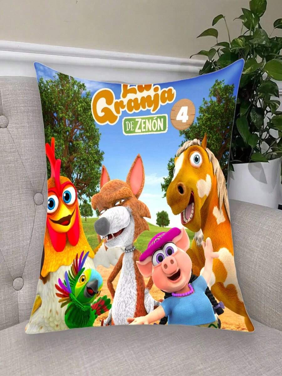 One Zenon Farm Anime Plush Pillowcase - Cute Farm Animals And Zenon Characters, Double-Sided Plush Design, With Zip Closure, Machine Washable, Suitable For Sofas, Beds And Room Decor (Insert Insert). - trắng - Xem 1