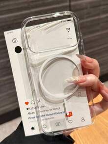 1pc Ultra-Thin Magnetic Transparent Phone Case, Compatible With IPhone 17 Air 16 15 14 13 12 11 Pro Max Plus, Acrylic Back Cover, Supports Wireless Charging - White - View 1