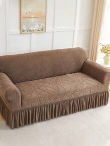 1 pièce Housse de canapé extensible à motif de feuilles jacquard, anti-poussière et anti-salissure, protecteur de canapé à couverture complète élastique, décoration d'intérieur, lavable en machine, housse de coussin non incluse - Marron - Voir 5