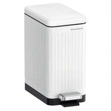 Bathroom Trash Can, 2.6-Gallon (10 L) Trash Bin With Lid, Slim For Small Spaces, Stainless Steel Garbage Can, Soft Close, White - 黑與白 - 查看 8