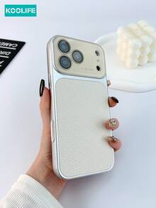 1pc Large Window Lychee Texture Faux Leather Phone Case, PC+PU Leather Hybrid Material, With Raised Lens Protection And Built-In Lens Film, Shockproof Fashion Design, For Iphone18pro/18pro Max/17/17 Pro/17 Pro Max - Moonlight White - View 4