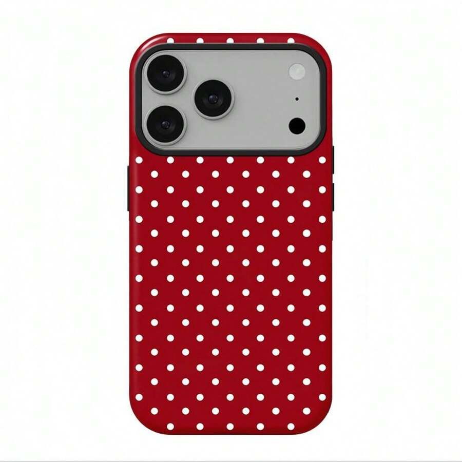 Red Polka Dot  Case, Suitable For 17 ProMax, 16Pro, 15, 14, 13, 12,  25 Ultra Plus, 24, 23, 22 Phone Cases, Double-Layer Protective Case, Smartphone Case, A Gift For Girls MLU6 - màu đen - Xem 1