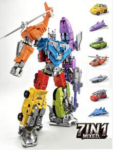 一套7合1合金陆海空变形机甲 - 坦克/飞机/航空母舰双模式组合机器人，男孩收藏益智组装玩具，精美礼盒包装，节日礼物 - 多款可選 - 查看 2