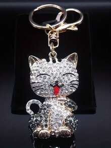 卡通猫咪钥匙扣，镶钻金色可爱猫咪钥匙圈，创意礼物 - 彩色 - 查看 12