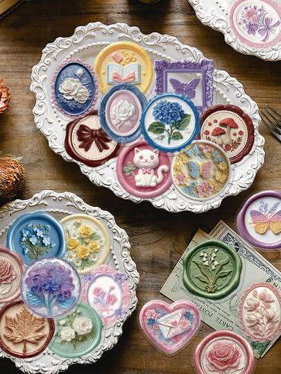 50pcs Embossed Stamp Stickers PET Material Cartoon Art Designs Perfect For Guitars, Skateboards, Scrapbooks, Water Bottles, Laptops, Suitcases, Envelopes, Gift Decorations - Fun Stickers