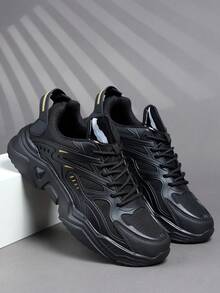 男士运动鞋休闲鞋，系带软底平底舒适学院风运动鞋，轻便低帮日常鞋 - 黑色 - 查看 4