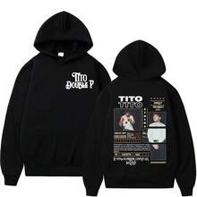 Sudadera con capucha de moda casual y retro para hombre con estampado de la gira "Tito's Double P Ay Mama 2025" - Negro - Ver 1