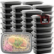 50Pcs 32oz Disposable Food Containers With Lids, Food Plastic Meal Prep Boxes, Leak-Proof & Microwave/Freezer For Family Lunches, Leftovers & Pantry Storage - màu đen - Xem 9