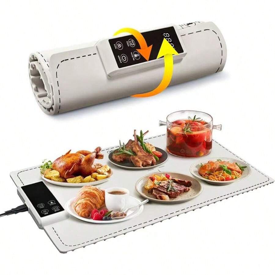Electric Food Warming Tray - Portable Roll Hot Plate ,Adjustable Silicone Heating Pad With 6 Temperature Settings And 5 Timing Options,Buffets Party Gatherings Kitchen Warmer Countertop Holiday - US A Type Plug(110-127V) - View 1