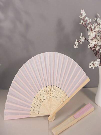 1pc Classic White Bamboo Folding Hand Fan, Elegant Paper Fan With Carved Handle, Portable Handheld Fan, Suitable For Weddings, Parties, Festivals, Summer Home Decor, Living Room And Bedroom Decor, Exquisite Gift.