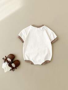 Newborn Baby Girls Cute Bear Print Short Sleeve Romper, Spring/Summer - Apricot - View 8