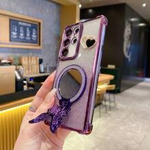 Diamond Butterfly Hidden Stand New Electroplated Edge Shockproof Phone Case + DIY + Glitter Card + Electroplated Glitter Hidden Stand - Suitable For IPhone 16/15 ProMax, A35/A15/S24/S25, Applicable To Apple, Moto/Redmi Note 14 - Purple - View 3