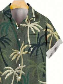 Camicia casual a maniche corte con bottoni e stampa di palme, estiva, da uomo - Multicolore - Visualizzare 4