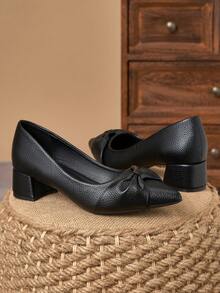 MonaNise Giày cao gót mũi nhọn nữ, kiểu dáng slip-on, màu xanh ngọc lam pha chút vân đá, gót kín màu mơ, thích hợp cho kỳ nghỉ, du lịch, mua sắm, hoạt động ngoài trời, phong cách retro thường ngày, đa năng, cao cấp, màu đen, gót cao 5cm. - màu đen - Xem 3