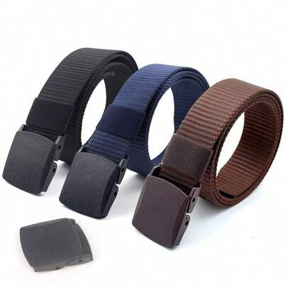 3Pack Nylon Canvas Belt Plastic Buckle Belt Travel Adjustable Nylon Web Slide Belt
