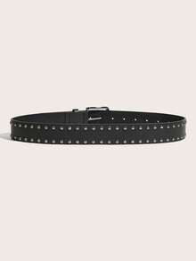 1pc Women's Vintage Gold Square Buckle Rivet Belt, Suitable For Dresses And Coats - Black - View 3