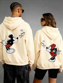 Disney 1pc Mickey Valentine's Day Printed Heavyweight Long-Sleeved Hooded Sweatshirt, Perfect For Autumn And Winter, Versatile And Casual, Suitable For Any Occasion - Phụ nữ - Xem 1