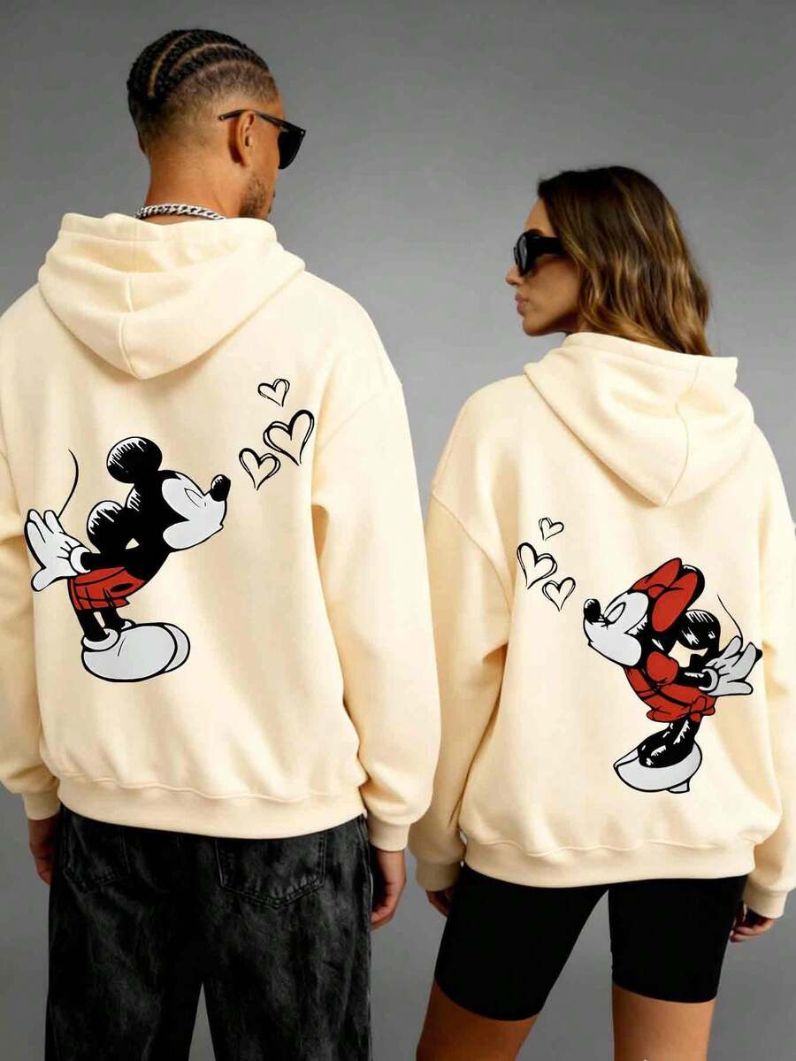 Disney 1pc Mickey Valentine's Day Printed Heavyweight Long-Sleeved Hooded Sweatshirt, Perfect For Autumn And Winter, Versatile And Casual, Suitable For Any Occasion - Phụ nữ - Xem 1