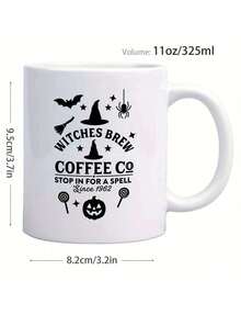 Taza de cerámica de 11 onzas con un patrón impreso de sombrero de bruja de estilo vintage encantador y fantástico, un regalo perfecto para amigos - Blanco - Ver 1