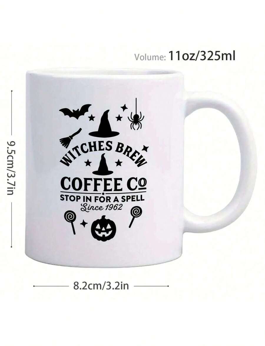 Taza de cerámica de 11 onzas con un patrón impreso de sombrero de bruja de estilo vintage encantador y fantástico, un regalo perfecto para amigos - Blanco - Ver 1