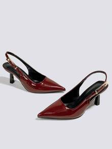 7厘米酒红色尖头高跟凉鞋，露跟露跟派对礼服鞋，婚礼正式鞋 - 酒紅色 - 查看 3