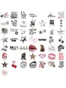 50张银色“银色幸运女孩”贴纸套装，适用于笔记本、头盔等。 - 彩色 - 查看 5