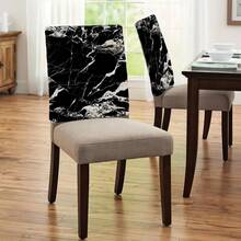 1件/4件/6件/10件装复古风格黑色底白色纹理大理石纹图案毛绒可拆卸椅套，采用柔软涤纶面料制成，适用于餐厅、客厅、办公室、酒店和家居装饰。 - 彩色 - 查看 2