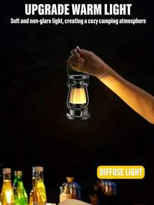 1pc Multi-Functional Retro Solar Portable Camping Lamp: Adjustable Dimming + All-Night Power Supply, Outdoor Waterproof And Shock-Resistant, Suitable For Portable Decorative Ambient Lighting For Camping Meals / Night Fishing / Emergency Lighting