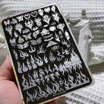Placa de estampado de arte de uñas, placa de estampado con diseño de llama para decoración de uñas, plantilla de estampado de esmalte de uñas, placa de estampado de uñas, herramienta de estampado de arte de uñas