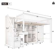 Children's Bed, Single Bed, Multifunctional Children's Bed, With Desk, Stairs, Lockers And Wardrobe, Without Mattress, Solid Wood And MDF, White, 90*200 [OLD REFERENCE: 3221289012AAW] - White + Solid Wood + Medium-density Fiberboard - View 2