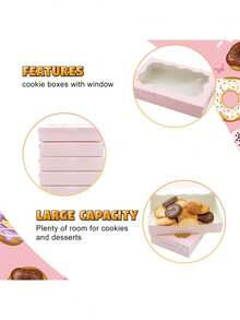 10 piezas Cajas de panadería con ventana rosa, adecuadas para galletas, chocolates con fresa, cajas de embalaje desechables para postres para fiestas y regalos - Rosa - Ver 5