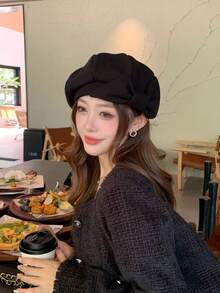 女士优雅波西米亚风派对休闲可爱复古街头甜美蝴蝶结贝雷帽，儿童时尚百搭艺术家帽，适合日常、旅行、购物，复古蝴蝶结贝雷帽，秋冬日式艺术家帽，报纸儿童帽，大头围云朵花贝雷帽 - 彩色 - 查看 2