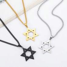 Six Pointed Star Necklace, Fashionable And Simple Wandering Pendant, Retro Men's And Women's Titanium Steel Hollow Pendant Necklace - màu đen - Xem 2