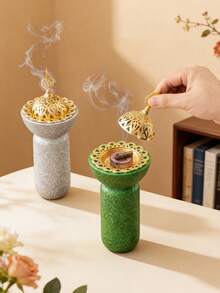 1pc Cylindrical Resin Incense Burner - Glitter Texture Luxury Style Aromatherapy Diffuser For Home, Office, Yoga & Party Gifting - Multicolor - View 6