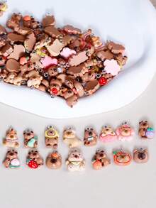 20/50/100个可爱卡通动物夜光树脂配件，水豚、仓鼠DIY装饰，奶油胶盲袋混合款式首饰配件 - 咖色 - 查看 7