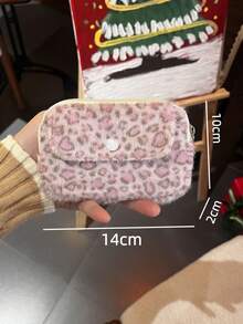 粉色豹纹零钱包 可爱甜美相机收纳包 毛绒大容量便携卡包 旅行口红化妆包 化妆包 旅行必备 - 彩色 - 查看 2