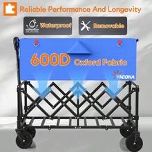 35 Inch L Long Wagons Carts Foldable, 360LBS Heavy Duty Collapsible Wagon With Wheels, Folding Wagon Portable Utility Cart Groceries, Shopping, Camping, Sports - 180升 + 藍色 - 查看 8