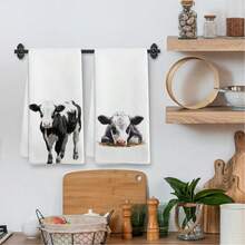 Soft Knitted Farmhouse Cow Print Kitchen Towel, Highly Absorbent Cartoon Design, Machine Washable Reusable Dish Cloth For Home, Kitchen, Bathroom, Car, Window Cleaning - Multicolor - View 4