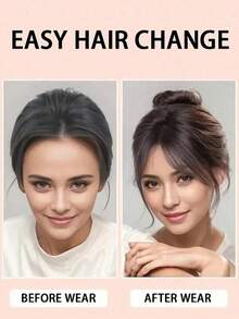 Women's Clip-On Bangs, Elegant Straight Synthetic Clip-In Hair Extensions, High-Temperature Fiber Straight Hair Pieces, Fluffy Side Bangs - Elegant Natural Look, High-Temperature Fiber Material, Easy To Wear, Fashionable Daily Wig, Fashionable Hair Accessories | Natural Appearance | Minimalist Style, Hair Clips, Hair Claws, Hair Clips, Hair Pins, Hair Pins, Hair Accessories - Multicolor - View 9